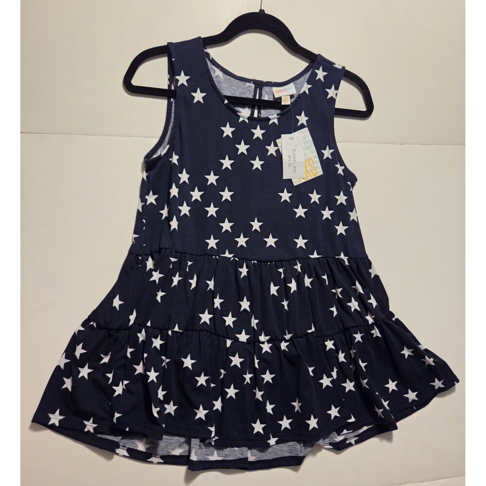 LuLaRoe ELIANA‎ XXSMALL Navy Star Sleeveless Tiered Babydoll Top NWT! OVERSIZED